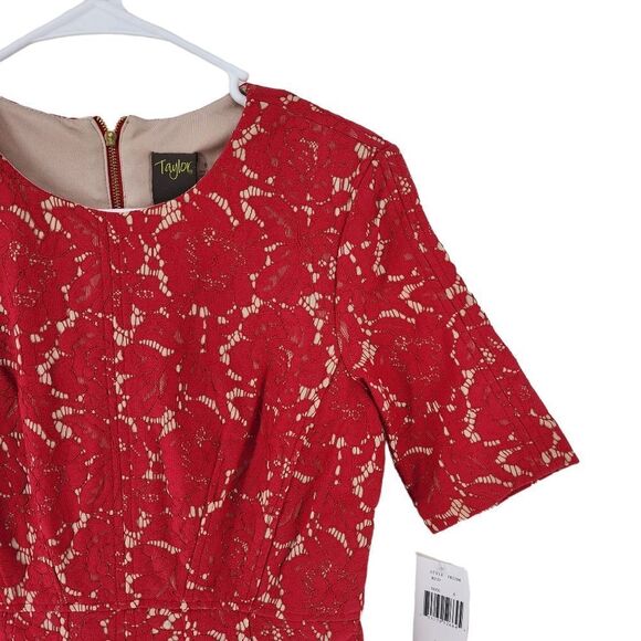 Taylor Women's Crew Neck Short Sleeve Bodycon Zipper Back Floral Lace Dress - Picture 4 of 10